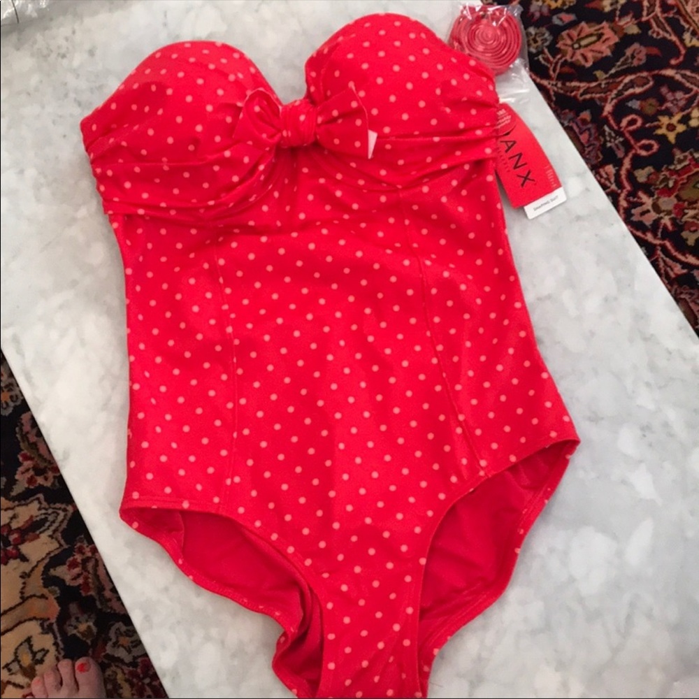 Spanx Red and White polka dot swimsuit, size 12